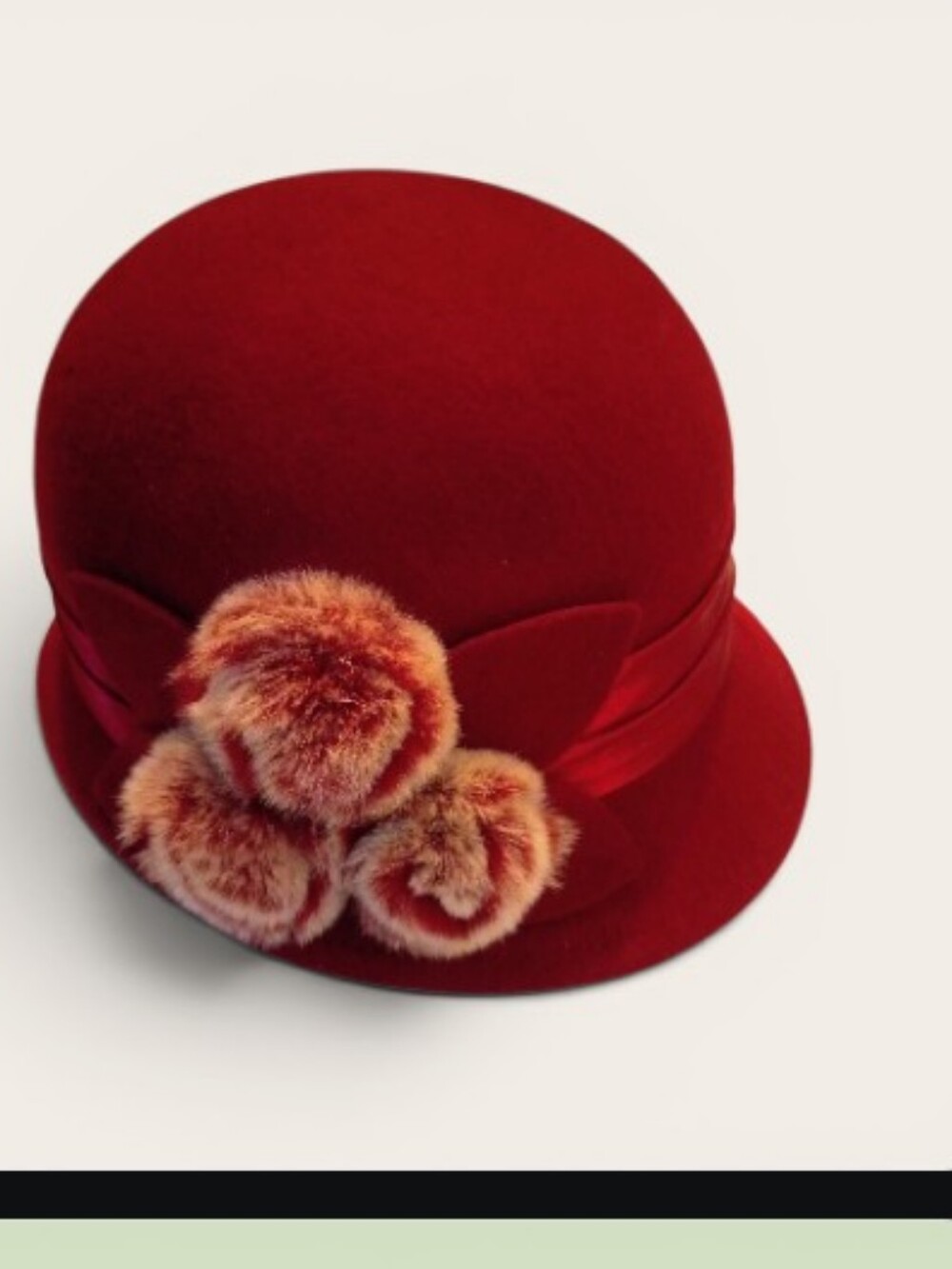 Angela & William Classic Women's Wool Red Cloche Hat with Floral Accent